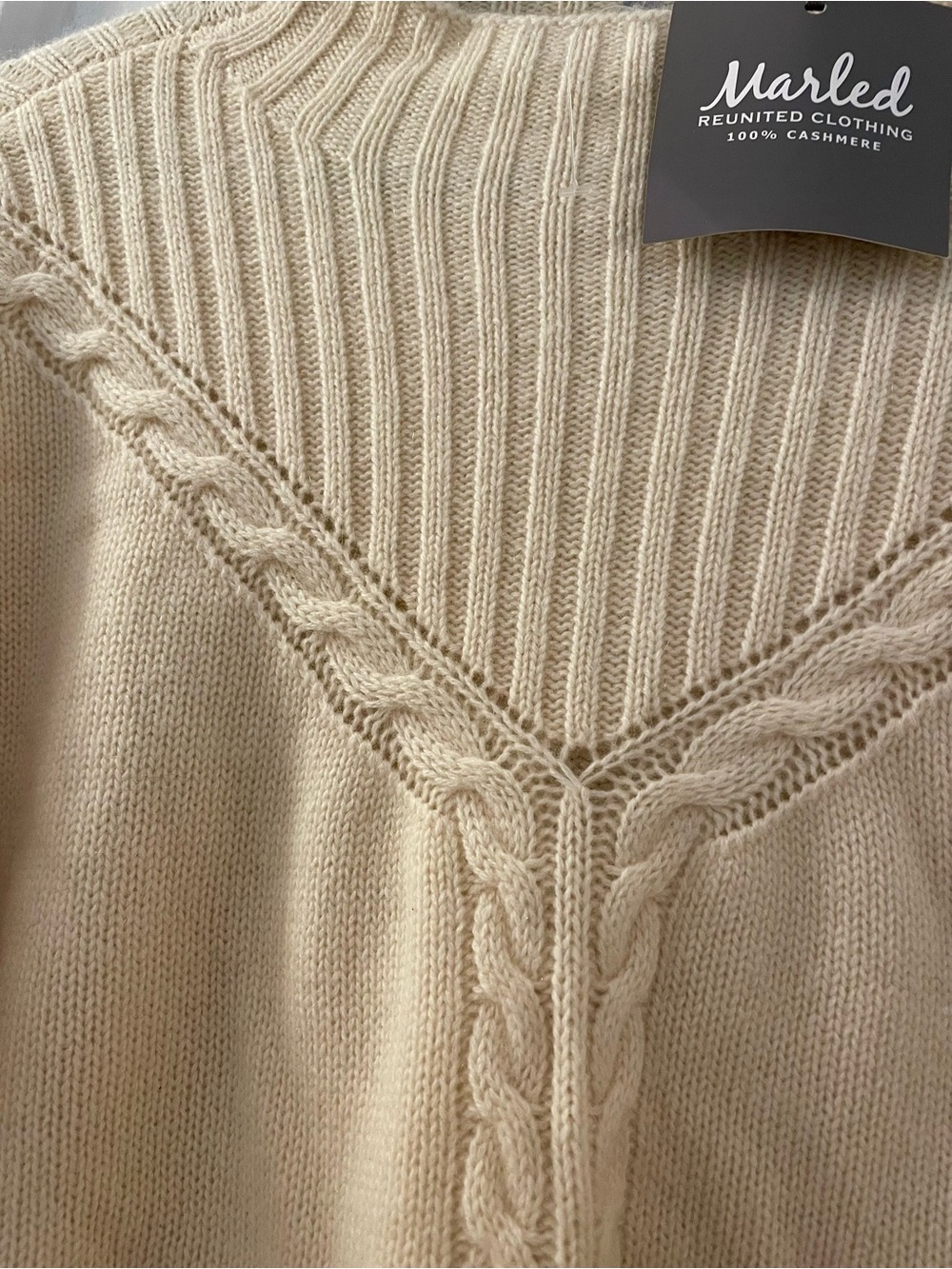 Marled 100% Cashmere Ivory Cable-Knit Women’s Sweater, L, NWT